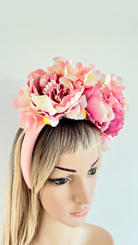 Image 3 of Pink Peonies Hydrangeas Headband Flower Crown Fascinator