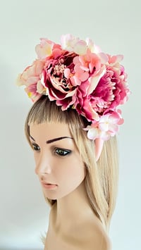 Image 2 of Pink Peonies Hydrangeas Headband Flower Crown Fascinator