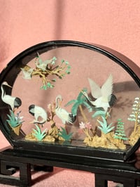 Image 2 of Mid-century Black Lacquer Heron Diorama 