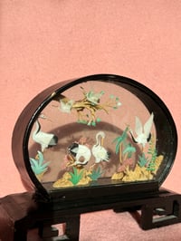 Image 4 of Mid-century Black Lacquer Heron Diorama 