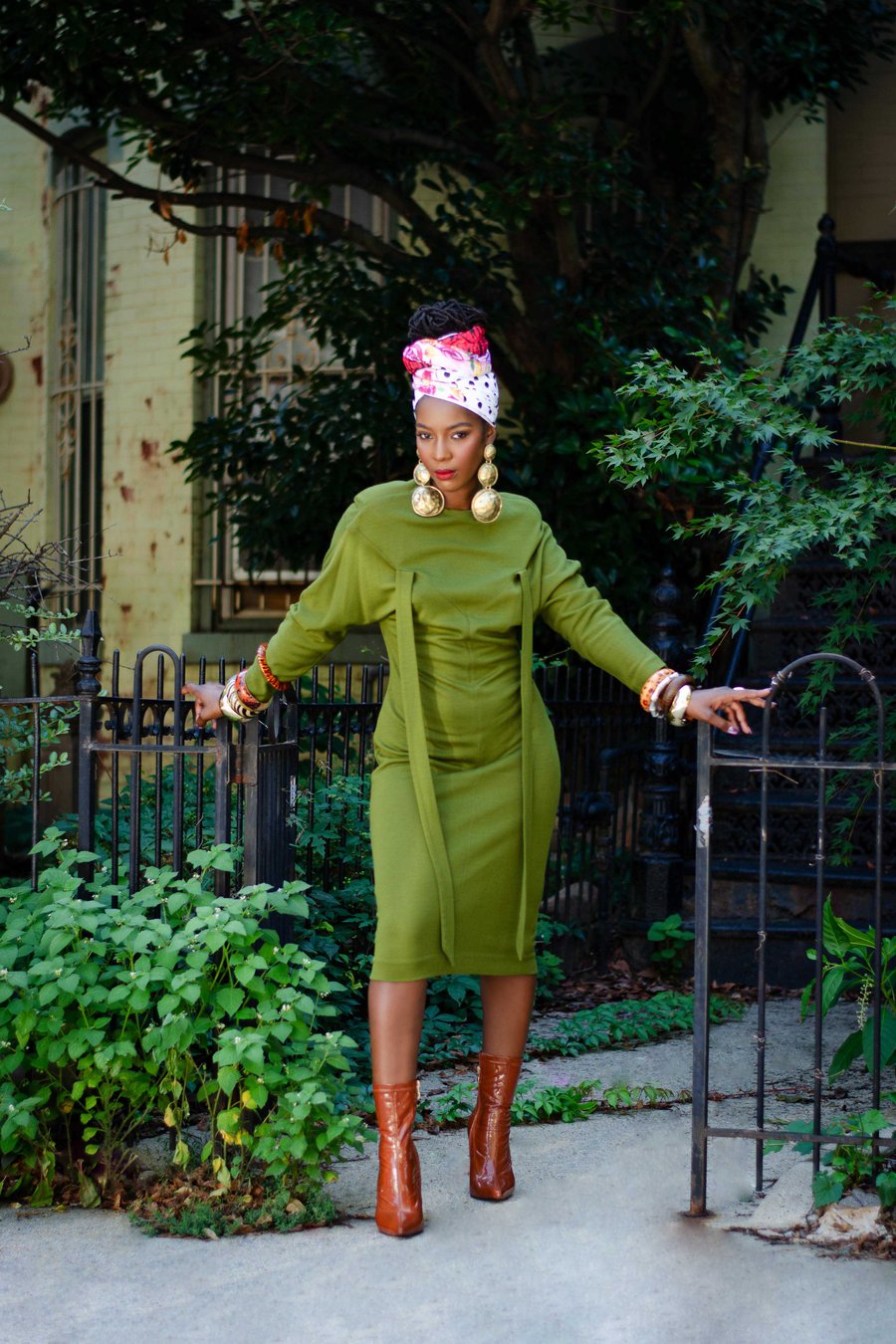 Image of Vintage Nicole Miller Moss Green Knit Midi Dress