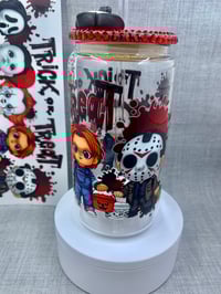Image 2 of Horror Buddies 16oz glass can tumbler with rhinestones 