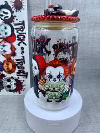 Image 3 of Horror Buddies 16oz glass can tumbler with rhinestones 