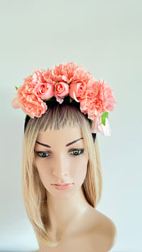 Image 3 of Pink Rose and Carnations Floral Flower Crown 