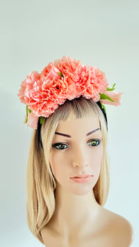 Image 1 of Pink Rose and Carnations Floral Flower Crown 