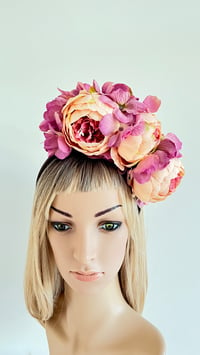 Image 1 of Violet and Apricot Headband Floral Fascinator Flower Crown