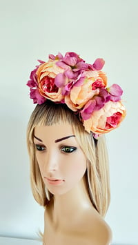 Image 2 of Violet and Apricot Headband Floral Fascinator Flower Crown