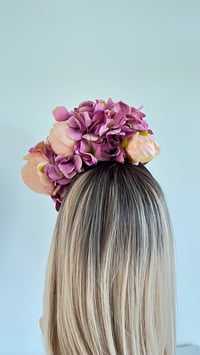 Image 3 of Violet and Apricot Headband Floral Fascinator Flower Crown