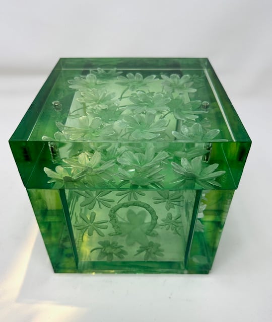 Image of Large Lucky Cube Lucite Box- New Green