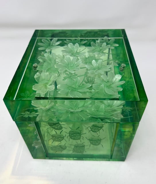 Image of Large Lucky Cube Lucite Box- New Green