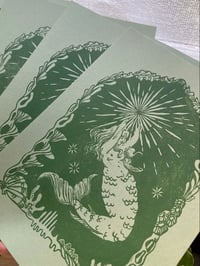 Image 1 of Mermaid Linocut Print - Green