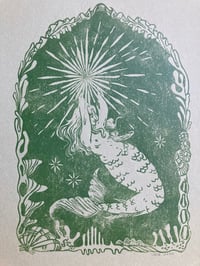 Image 5 of Mermaid Linocut Print - Green