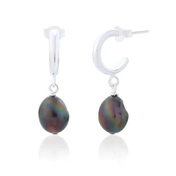 Image of Daniela black pearl hoop earrings E5089