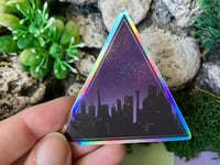 Image 1 of Night Skyline Holographic Vinyl Sticker to decorate your Laptop, Waterbottle, Notebooks, etc.