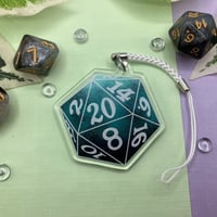 Image 1 of D20 Dice Acrylic Charm, Dice Keychain for Lovers of Dungeons and Dragons and any other TTRPGs