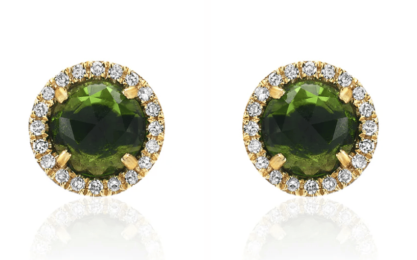 Image of 14 kt and Rose Cut Stone and Diamond Stud Earrings (6 Versions)