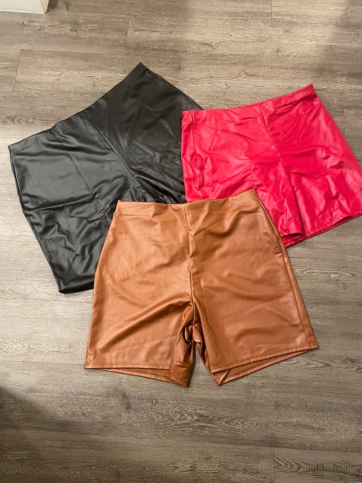 Image of 3PIECE PLUS SIZE HIGHWAIST FAUX LEATHER SHORTS