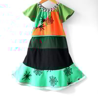 Image 1 of halloween spiderwebs spiders tie waist 5/6 flutter sleeve courtneycourtney dress