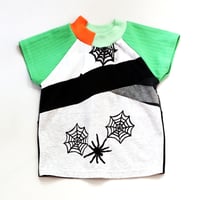 Image 1 of halloween spiderwebs spider green baseball sleeve 4T courtneycourtney tee shirt unisex top tshirt
