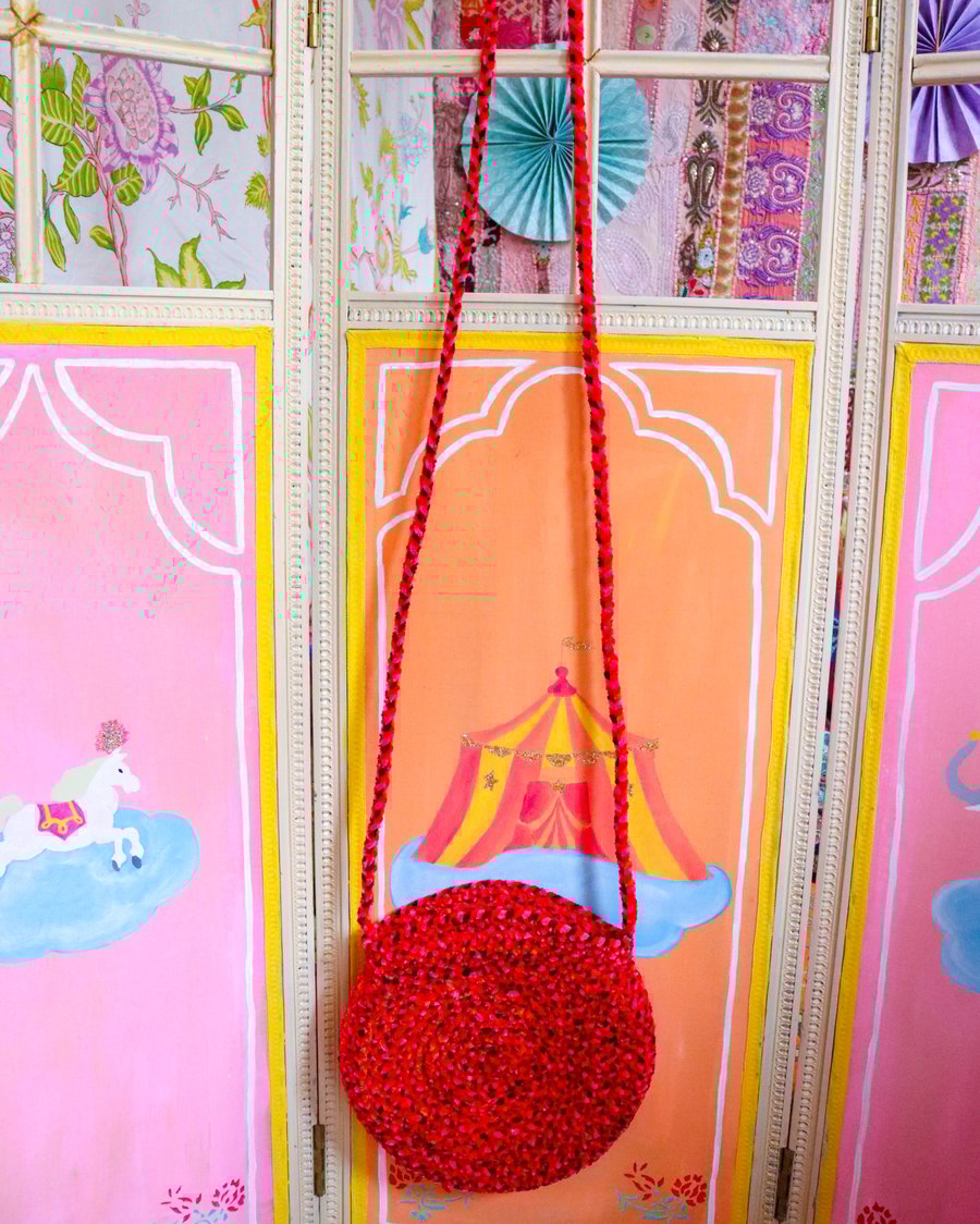 Image of Handwoven Red Shell Bag 