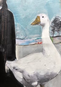 Image 3 of Vintage girl and Goose mixed media painting 11x14" on wood