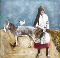 Image 1 of Betty and her donkey mixed media painting on deep canvas