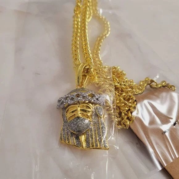 Image of Jesus pendant necklace gold Iced out style for for Men Women rap stars