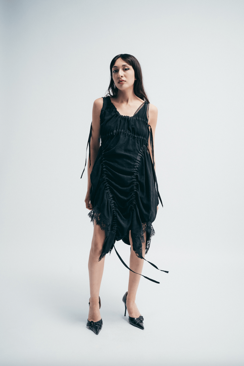 Image of Black Asymmetric Gathered Dress