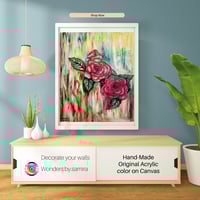 Image 1 of Vibrant Rose Blooms on Abstract Canvas
