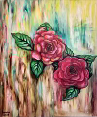 Image 5 of Vibrant Rose Blooms on Abstract Canvas