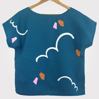 Image 2 of 'Curls 2' - Women's Teal Cotton/Linen Top