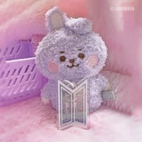 Image 2 of Kpop BTS logo shaker keychain filled with purple glitter