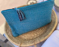 Image 3 of Grande pochette plate en kantha / teintes turquoise ou bleue