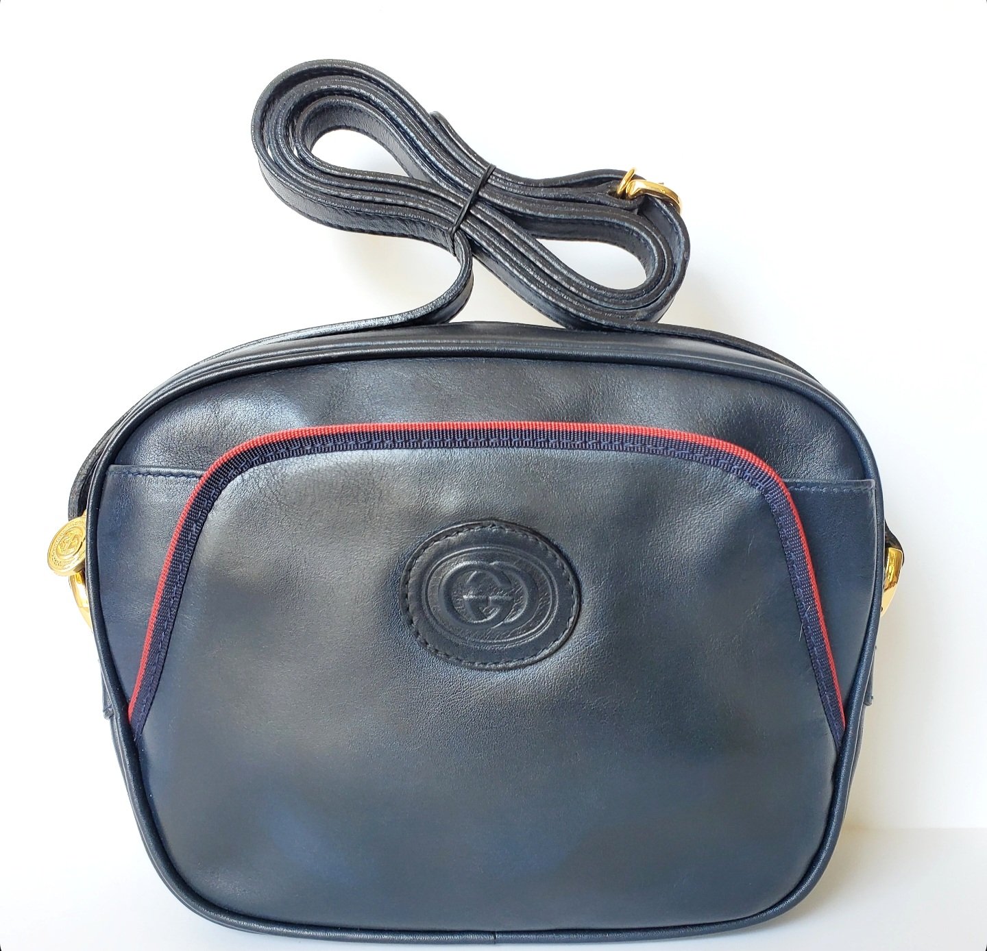 VINTAGE GUCCI FINDS — Vtg. Gucci Navy Blue Crossbody Bag.