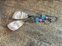 Image 1 of Crazy Lace Agate, Aquamarine and Ruby earrings/ n158