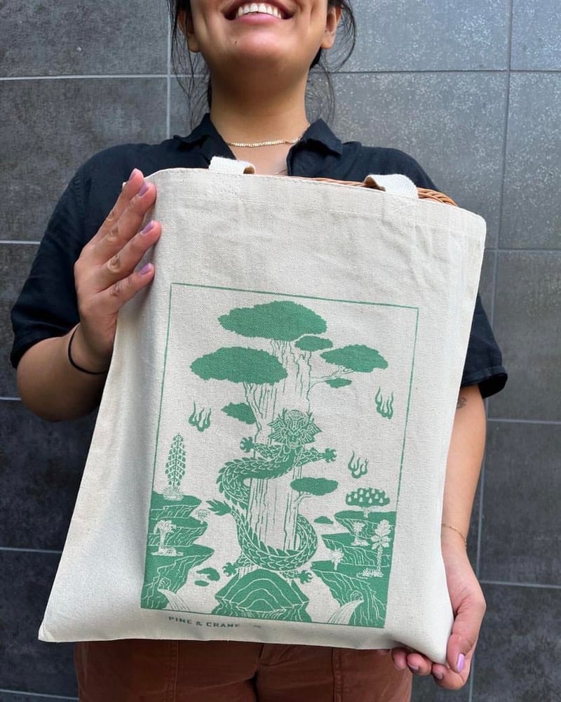 Image of Year of the Wood Dragon Tote Bag for Pine and Crane