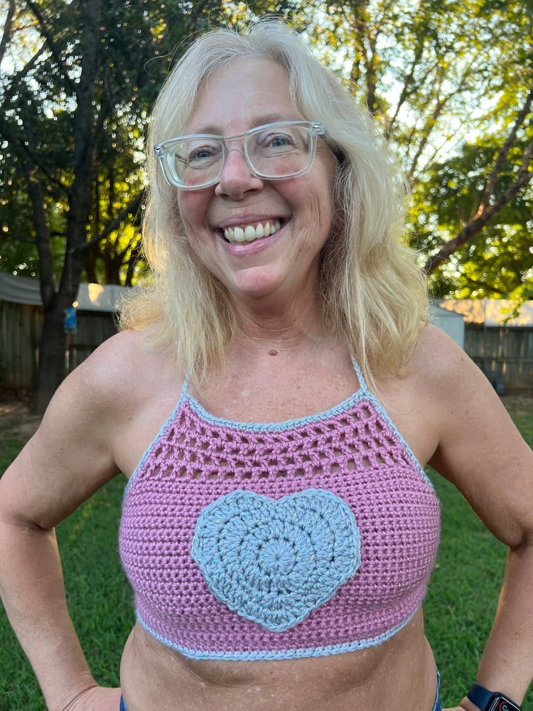 Image of Pink/Sparkly Grey Heart Top (M/L)