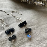 Image 3 of Herkimer Diamond Black Tourmaline Labradorite Natural Gemstone Sterling Silver Earrings