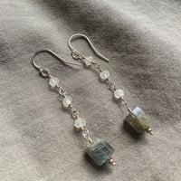 Image 4 of Labradorite Rainbow Moonstone Natural Gemstone Sterling Silver Earrings