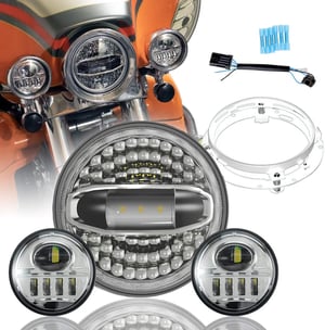 Image of #SUNPIE 7" LED Headlight with 4-1/2 LED Passing Lamps & Bracket Mounting Ring for Harley Davidson