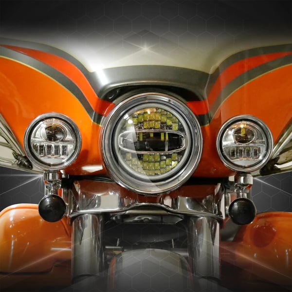 Image of #SUNPIE 7" LED Headlight with 4-1/2 LED Passing Lamps & Bracket Mounting Ring for Harley Davidson