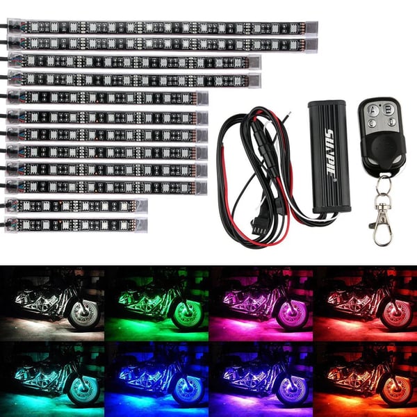 Image of #SUNPIE 12Pcs Motorcycle LED Light Kit Strips Multi-Color Accent Glow Neon Ground Effect Atmosphere 