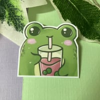 Image 1 of Cute Boba Frog Waterproof Vinyl Sticker