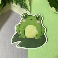 Image 1 of Cute Frog on a Leaf Waterproof Vinyl Sticker