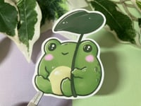 Image 2 of Cute Frog with Leaf Waterproof Vinyl Sticker