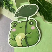 Image 1 of Cute Frog with Leaf Waterproof Vinyl Sticker