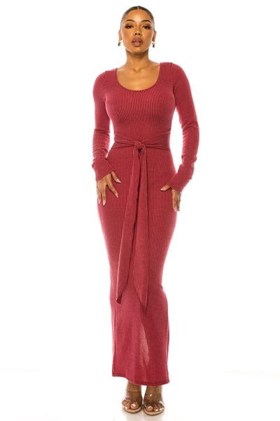 Image of 3PACK LONG SLEEVE TIE FRONT RIBBED MAXI DRESS