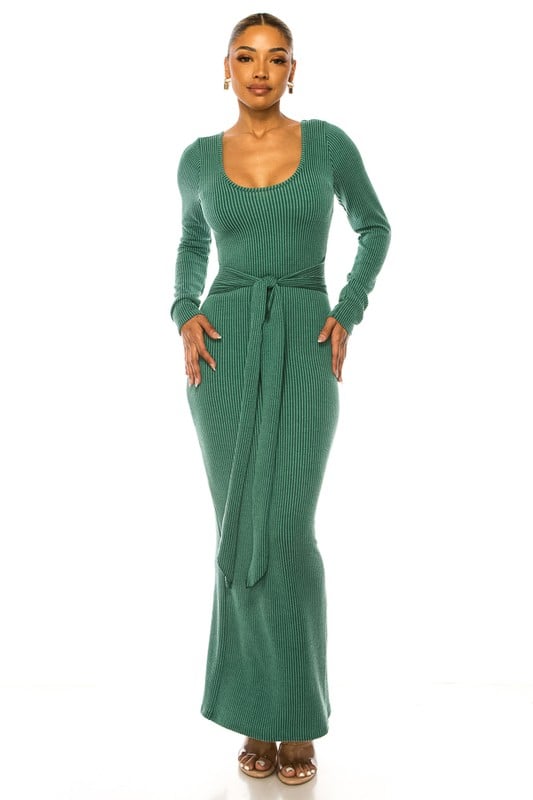 Image of 3PACK LONG SLEEVE TIE FRONT RIBBED MAXI DRESS