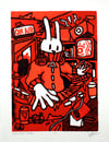 RADIO RABBIT RUMBLE Linocut