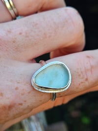 Image 8 of Pale Aqua blue teardrop Cornish Seaglass Ring - Adjustable size